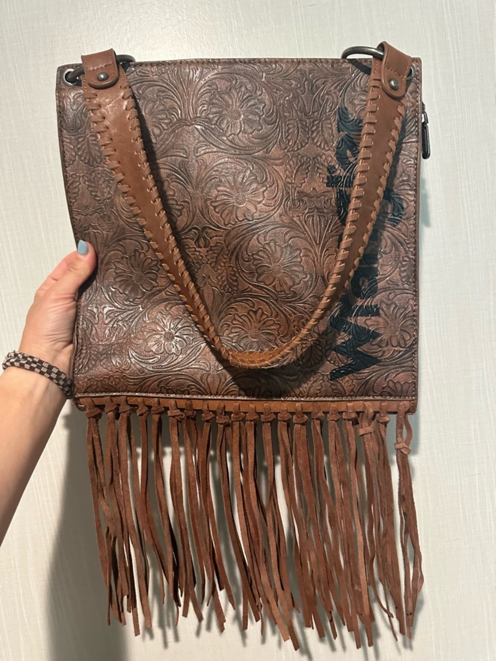 Wrangler Fringe Tooled Leather Shoulder Bag